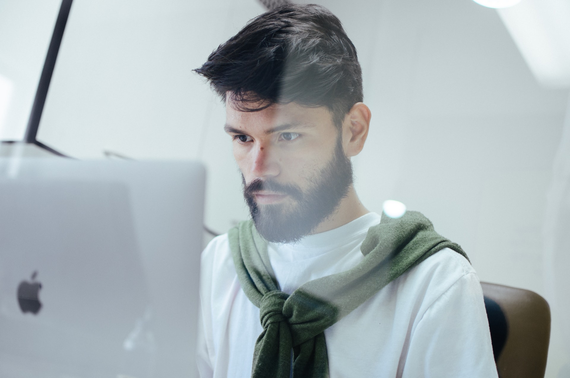 Employee with eyes glued on computer screen 