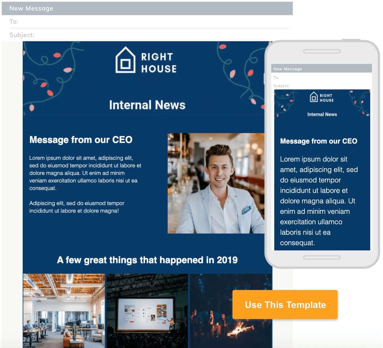Internal Holiday Newsletter Example With Message From CEO