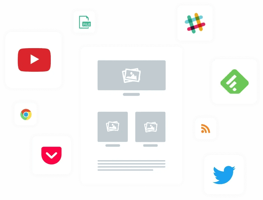 curated content from all your favourite places: slack, youtube, pocket, twitter