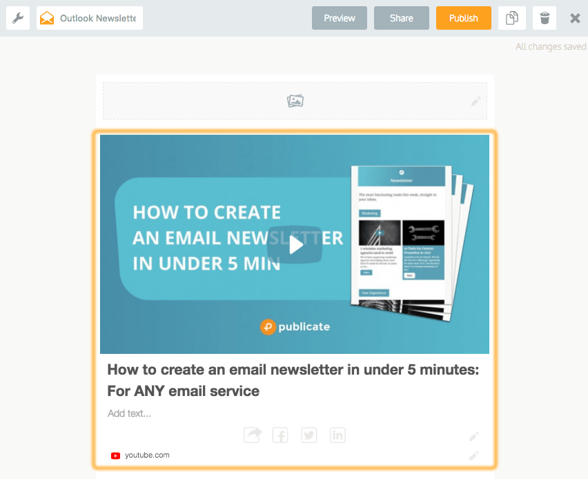 Publicate editor user interface with newsletter