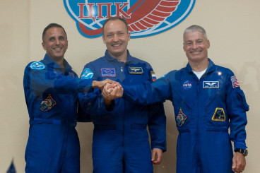 U.S.-Russian Crew Trio on the Eve of Liftoff on 167-Day Space Flight