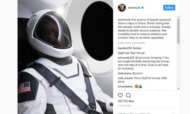 Elon Musk Unveils SpaceX`s Sleek New Spacesuit on Instagram